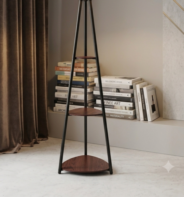 Metal floor lamp with shelf