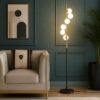 Modern Black and Gold Floor Lamp, Tall Slim Design with 6 Globe Lights,