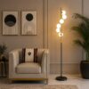 Modern Black and Gold Floor Lamp, Tall Slim Design with 6 Globe Lights,