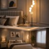 Modern Black and Gold Floor Lamp, Tall Slim Design with 6 Globe Lights,