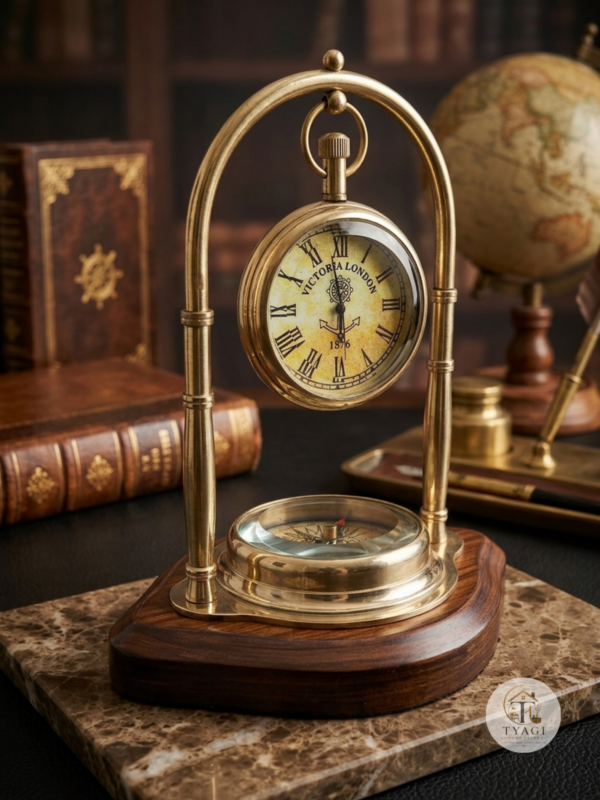 Picsart_26-06-23_20-30-05-585 Brass table clock wooden base with compass