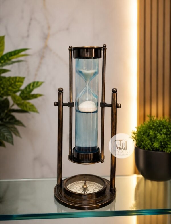Antique Brass Hourglass with Compass